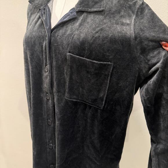 Liz Claiborne Gray Velour Button Up Long Sleeve Top Women L Holiday Fall Winter - Picture 3 of 8